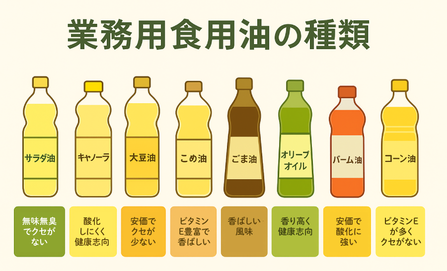 業務用で使われる主要な食用油の種類